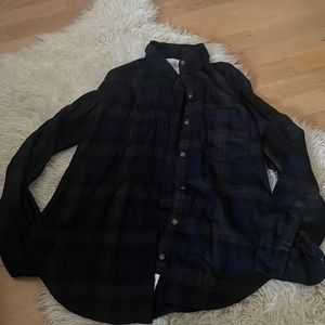 A&F Olive green navy blue plaid flannel shirt XS